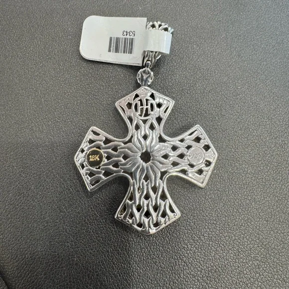 John Hardy Sterling Silver/ 18k Classic Chain Diamond Cross - Picture 5 of 10